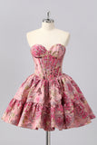Blush Corset Jacquard A Line Short Cocktail Dress