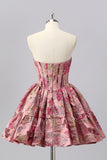 Blush Corset Jacquard A Line Short Cocktail Dress