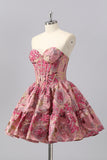 Blush Corset Jacquard A Line Short Cocktail Dress