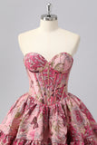 Blush Corset Jacquard A Line Short Cocktail Dress
