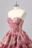 Blush Corset Jacquard A Line Short Cocktail Dress