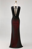 Black Red V-Neck Backless Maxi Bridesmaid Dress with Slit
