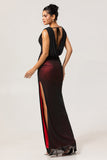 Black Red Mermaid Cowl Neck Long Bridesmaid Dress with Slit