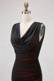 Black Red V-Neck Backless Maxi Bridesmaid Dress with Slit