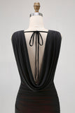 Black Red V-Neck Backless Maxi Bridesmaid Dress with Slit