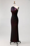 Black Pink One Shoulder Mermaid Maxi Bridesmaid Dress with Slit