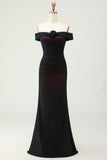 Black Pink Mermaid Long Ruched Bridesmaid Dress