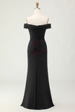 Black Pink Mermaid Long Ruched Bridesmaid Dress