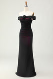 Black Pink Mermaid Long Ruched Bridesmaid Dress