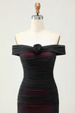 Black Pink Mermaid Long Ruched Bridesmaid Dress
