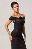 Black Pink Mermaid Off the Shoulder Long Bridesmaid Dress with 3D Flower