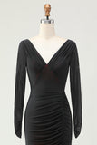 Black Red Long Sleeves Mermaid Bridesmaid Dress with Slit