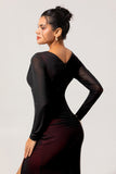 Black Red Mermaid V-Neck Long Sleeves Bridesmaid Dress with Slit
