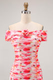 Pink Mermaid Floral Off the Shoulder Maxi Wedding Guest Dress