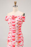 Pink Mermaid Floral Off the Shoulder Maxi Wedding Guest Dress