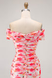 Pink Mermaid Floral Off the Shoulder Maxi Wedding Guest Dress