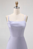 Dusty Blue Spaghetti Straps Maxi Satin Bridesmaid Dress