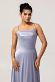 Dusty Blue A Line Spaghetti Straps Long Bridesmaid Dress