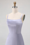 Dusty Blue Spaghetti Straps Maxi Satin Bridesmaid Dress
