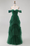 Dark Green Corset Tulle A Line Tiered Maxi Wedding Guest Dress