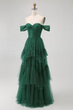 Dark Green Corset Tulle A Line Tiered Maxi Wedding Guest Dress