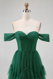 Dark Green Corset Tulle A Line Tiered Maxi Wedding Guest Dress