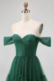 Dark Green Corset Tulle A Line Tiered Maxi Wedding Guest Dress