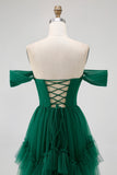 Dark Green Corset Tulle A Line Tiered Maxi Wedding Guest Dress
