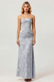 Sage Green Sheath Floral Maxi Wedding Guest Dress with Slit