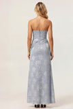 Sage Green Sheath Floral Maxi Wedding Guest Dress with Slit