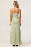Sage Green Sheath Floral Maxi Wedding Guest Dress with Slit