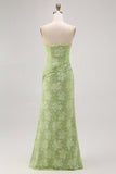 Sage Green Sheath Strapless Maxi Floral Wedding Guest Dress with Slit