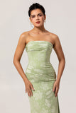 Sage Green Sheath Floral Maxi Wedding Guest Dress with Slit