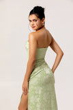 Sage Green Sheath Floral Maxi Wedding Guest Dress with Slit