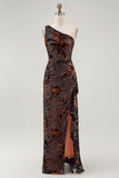 Black Burnout Velvet Sheath Long Floral Wedding Guest Dress with Slit
