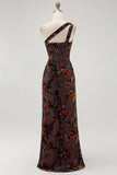 Black Burnout Velvet Sheath Long Floral Wedding Guest Dress with Slit