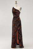 Black Burnout Velvet Sheath Long Floral Wedding Guest Dress with Slit