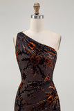 Black Burnout Velvet Sheath Long Floral Wedding Guest Dress with Slit
