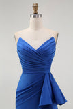 Royal Blue Sweetheart Ruched Maxi Wedding Guest Dress with Drape
