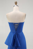Royal Blue Sweetheart Ruched Maxi Wedding Guest Dress with Drape