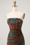 Peacock Green Corset Burnout Velvet Maxi Bridesmaid Dress with Slit