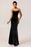 Dark Blue Mermaid Spaghetti Straps Maxi Bridesmaid Dress