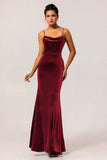 Dark Blue Mermaid Spaghetti Straps Maxi Bridesmaid Dress