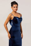 Dark Blue Mermaid Spaghetti Straps Maxi Bridesmaid Dress