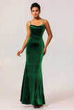 Dark Blue Mermaid Spaghetti Straps Maxi Bridesmaid Dress