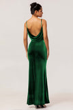 Dark Blue Mermaid Spaghetti Straps Maxi Bridesmaid Dress