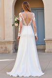 Ivory Long Sleeves Satin A Line Sweep Train Wedding Dress with Lace
