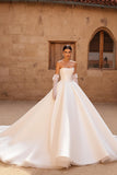 Ivory Princess Ball Gown Strapless Satin Wedding Dress