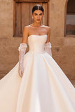 Ivory Princess Ball Gown Strapless Satin Wedding Dress