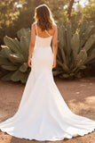 Ivory One Shoulder Mermaid Satin Sweep Train Wedding Dress with Slit